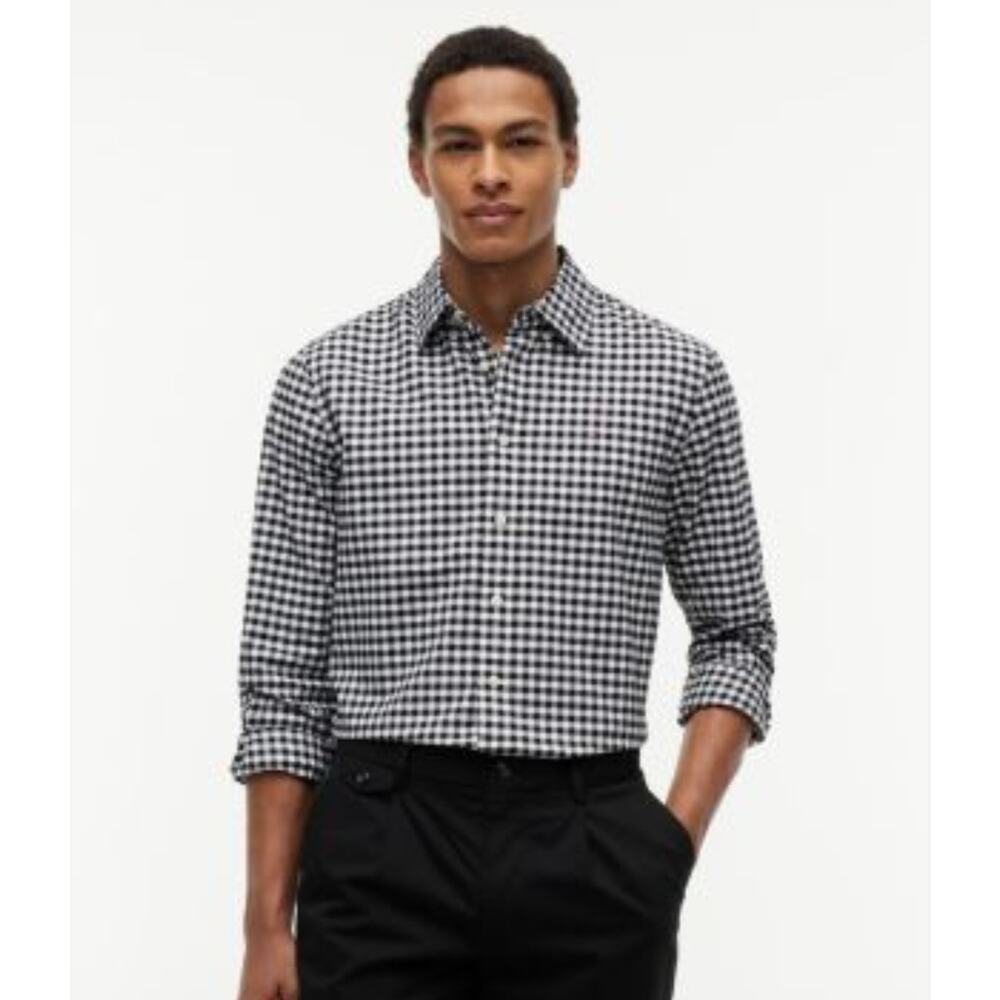 Saks Fifth Avenue Milano Borromeo Blue Brown Cotton Plaid Button Down Shirt L